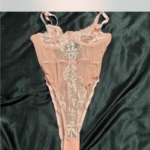 Elegant Pink Lace Bodysuit